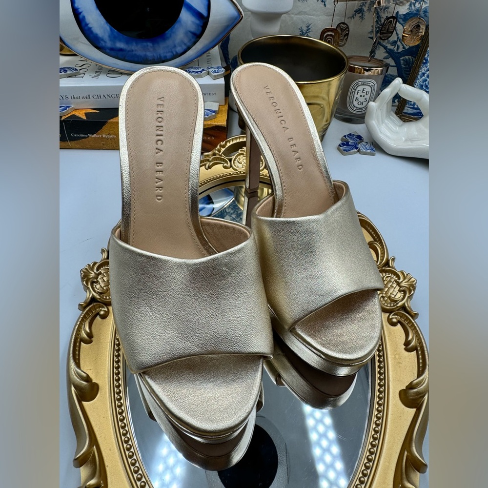 🆕 VERONICA BEARD 🧿 NWOB Dali Platform Mule - Light Gold - Size 6 - Picture 15 of 16